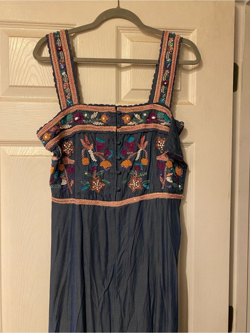 Boston Proper Navy Maxi Dress with Multicolored Floral Embroidery